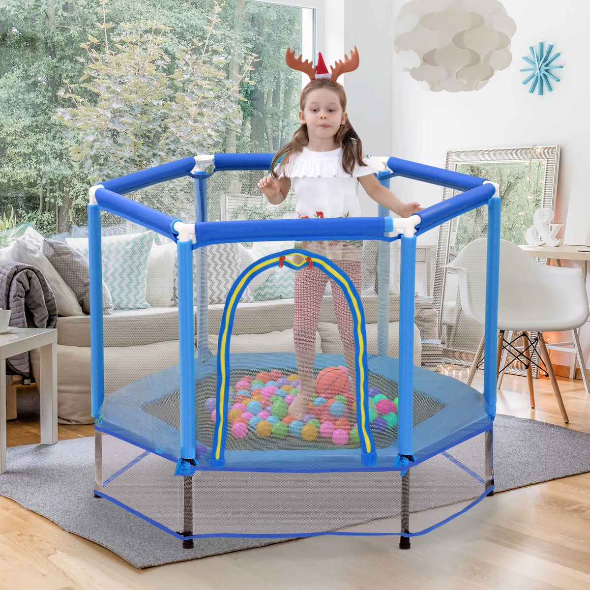 55'' Trampoline with Enclosure Net and Balls M250759