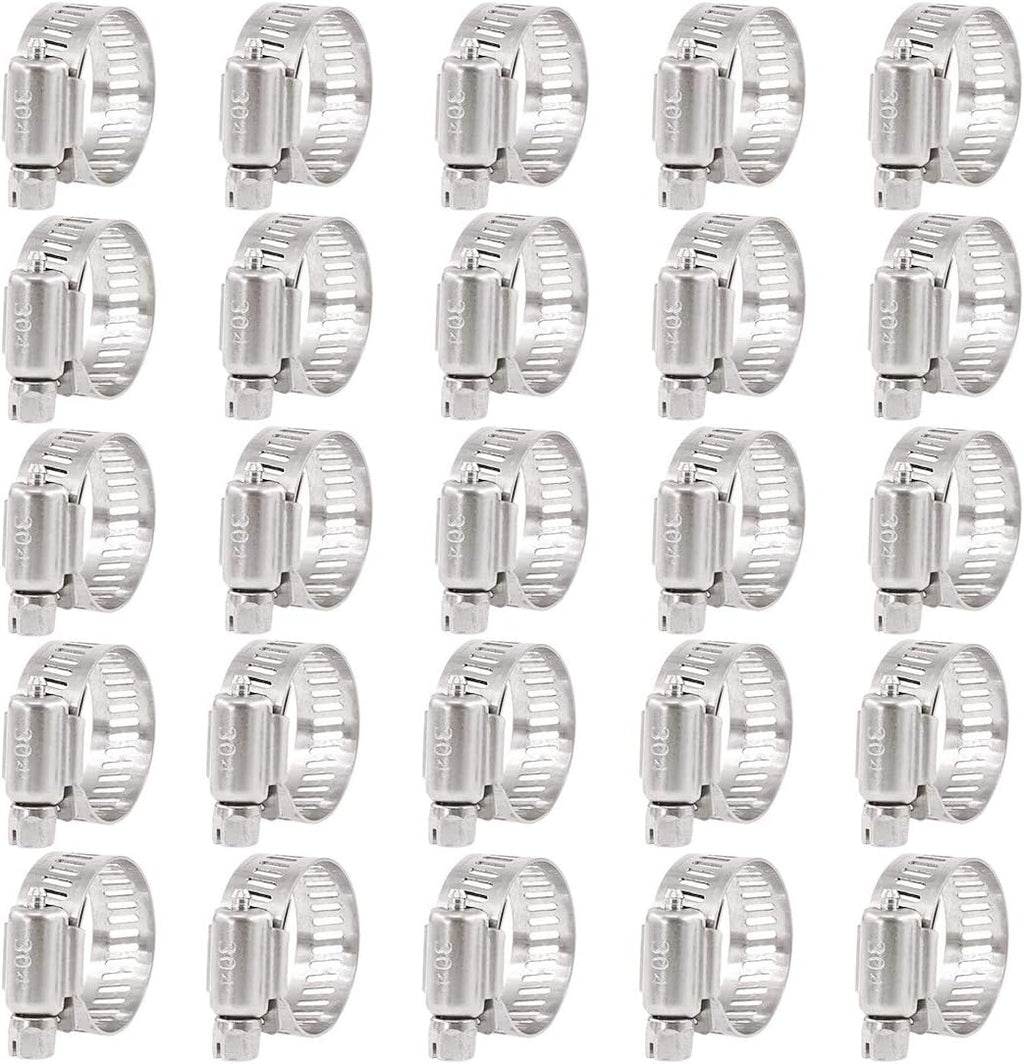 25Pcs Adjustable 304 Stainless Steel Worm Gear Hose Clamp Assortment Kit (18-32mm) W55610