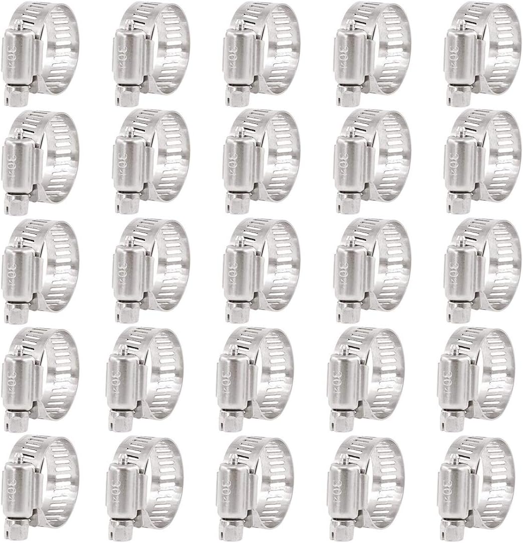 25Pcs Adjustable 304 Stainless Steel Worm Gear Hose Clamp Assortment Kit (18-32mm) W55610