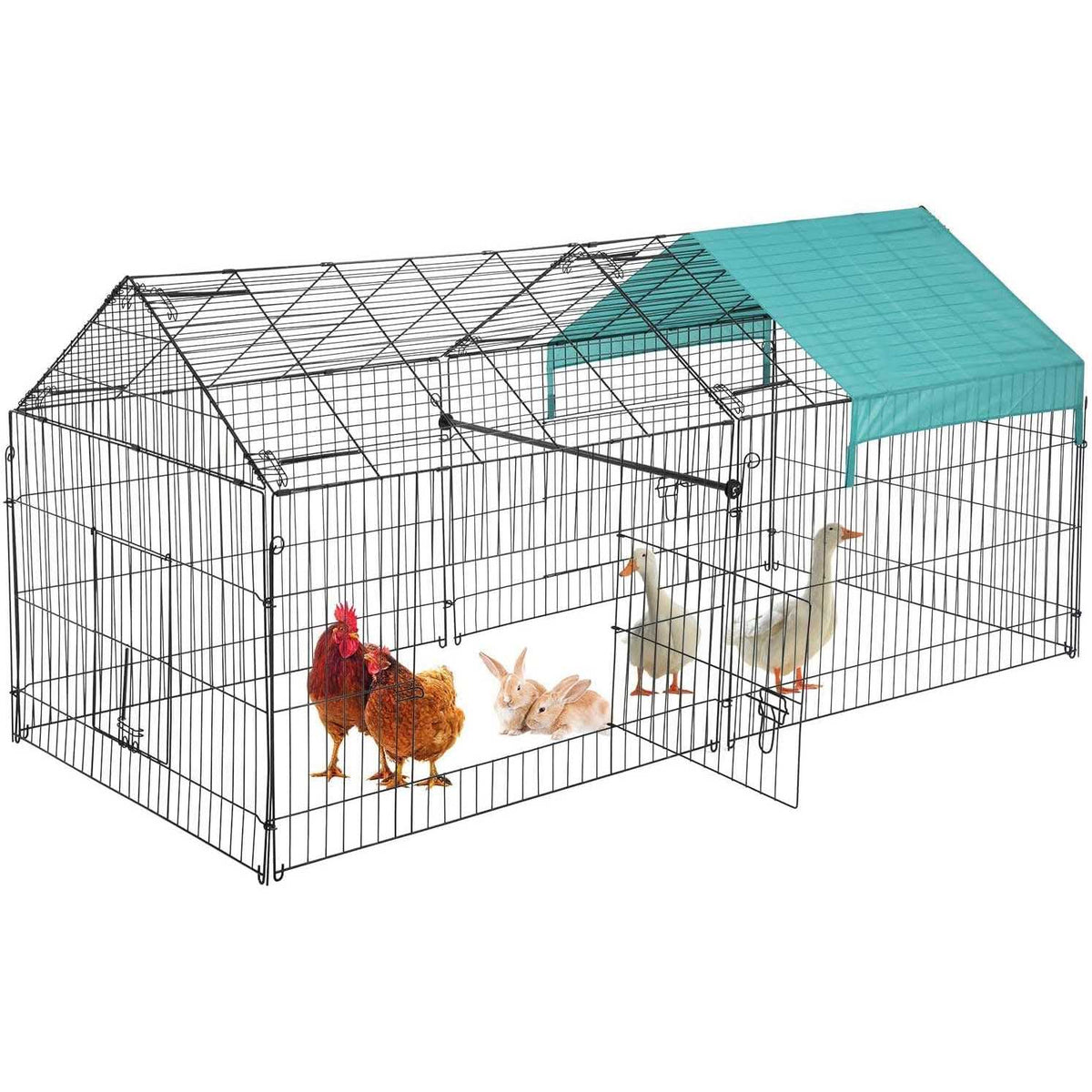 Large Metal Chicken Coop with Door & Cover J95832