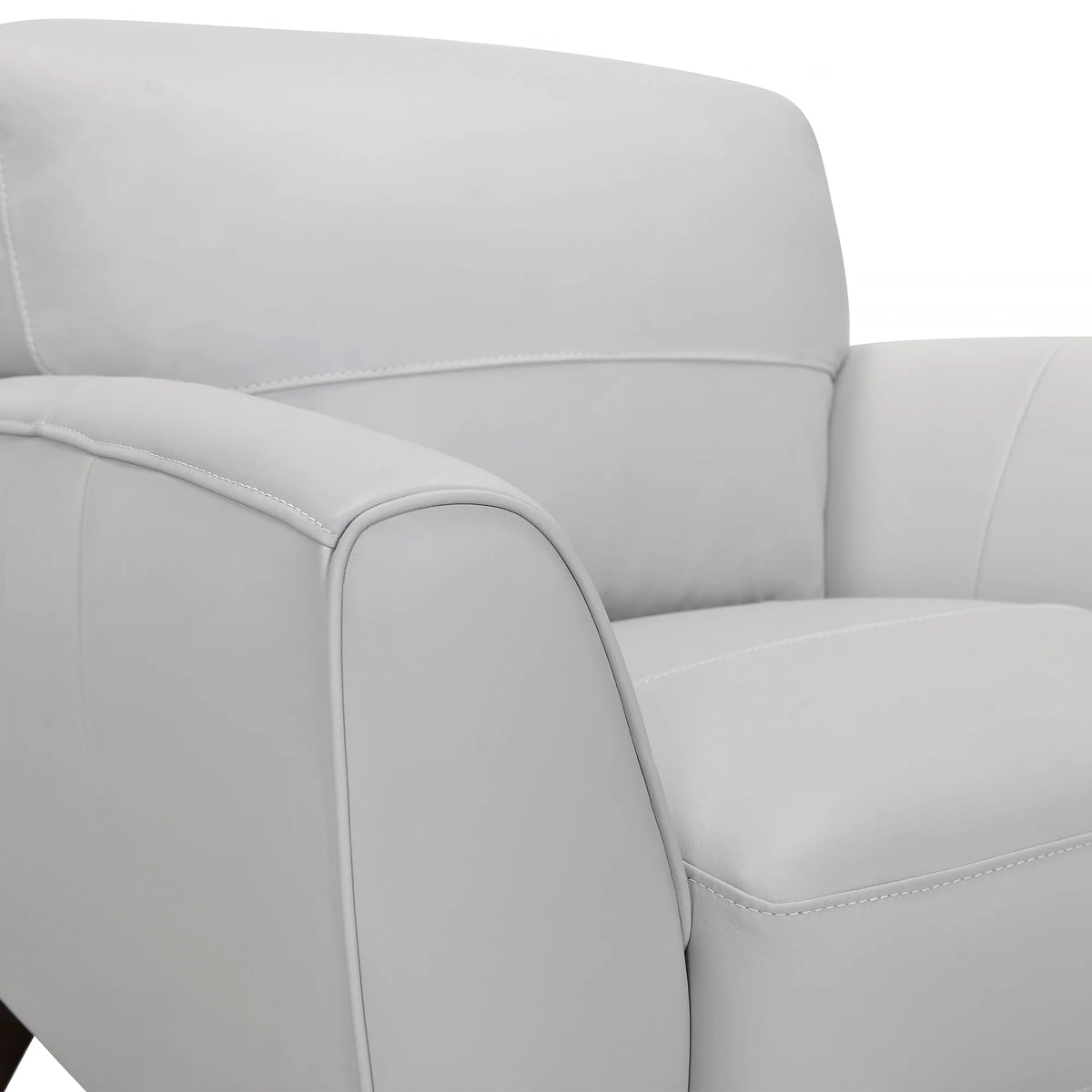 Genuine Dove Grey Leather Sofa Chair Brown Wood Legs R3386