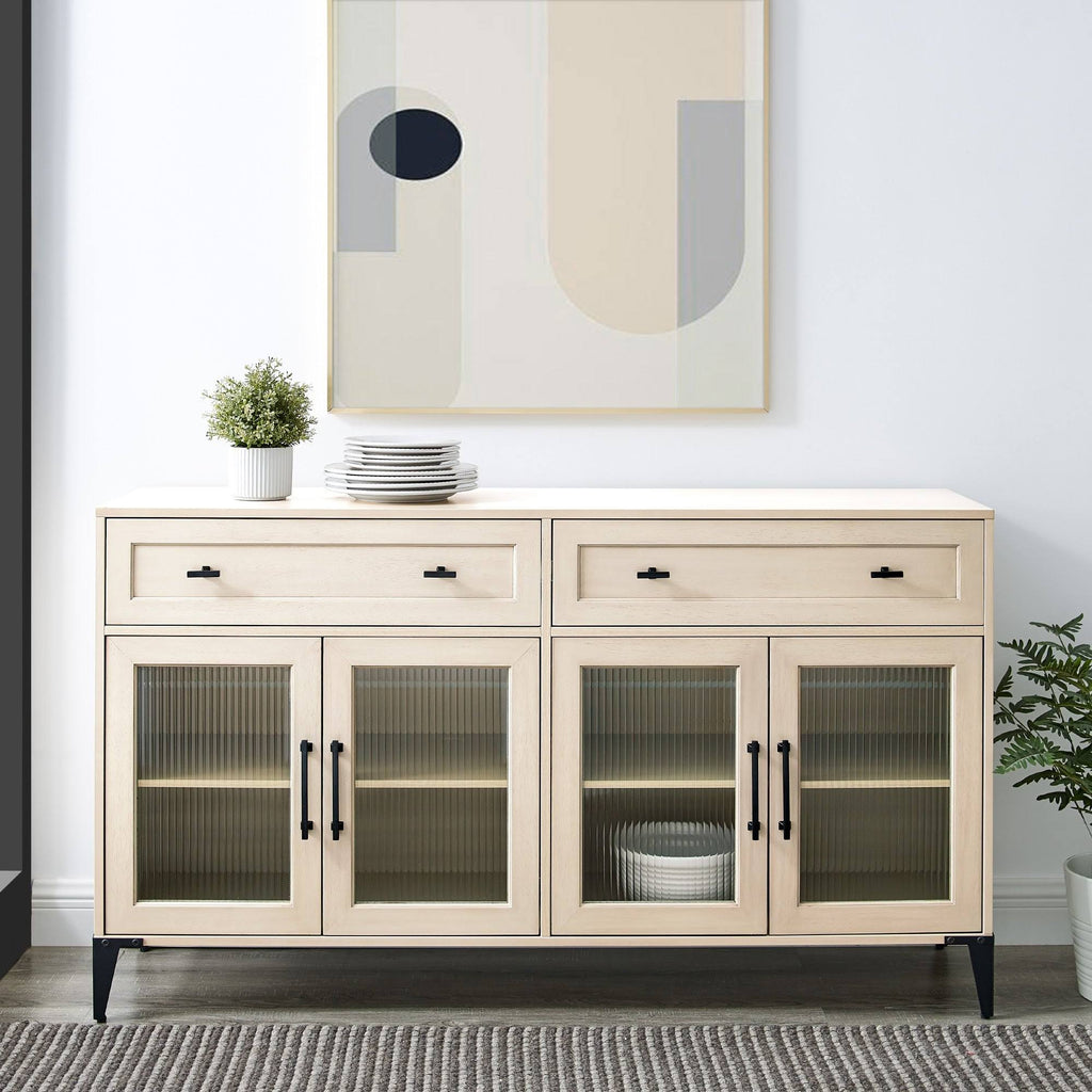 58-Inch 2-Drawer Fluted Glass Door Sideboard A415685