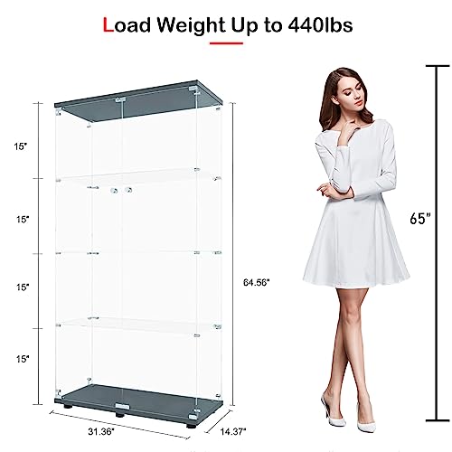 White Glass Display Cabinet with 4 Shelves and Lock, 16.7" W x 14.3" D x 64.7" H V754