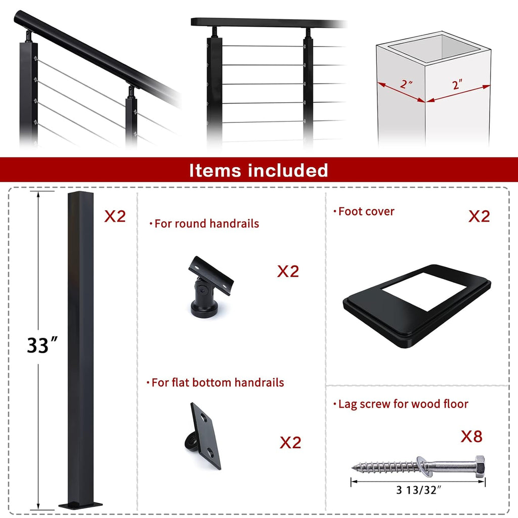 2 Pack Un-drilled Stainless Steel Cable Railing Post E21271