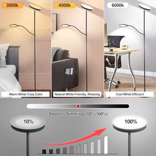 36W 3000LM LED Tall Floor Lamp with Dimmable Reading Light H797397