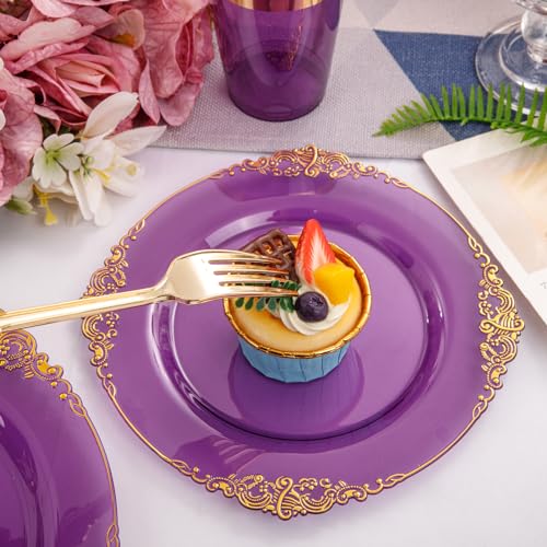 350PCS Clear Gold Plastic Plates Dinnerware Sets L5189