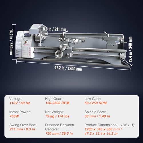 8.3'' x 29.5'' Benchtop Metal Lathe with Tool Box Q870