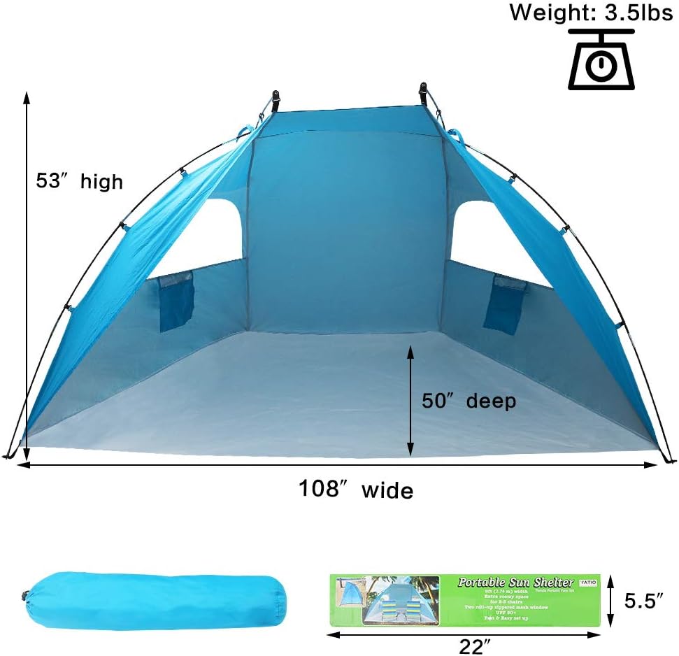 Portable Sun Shelter Beach Tent, 9ft Large Tent, UV Protection, Blue A437474
