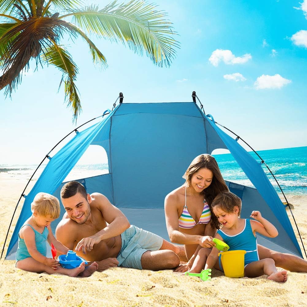 Portable Sun Shelter Beach Tent, 9ft Large Tent, UV Protection, Blue A437474