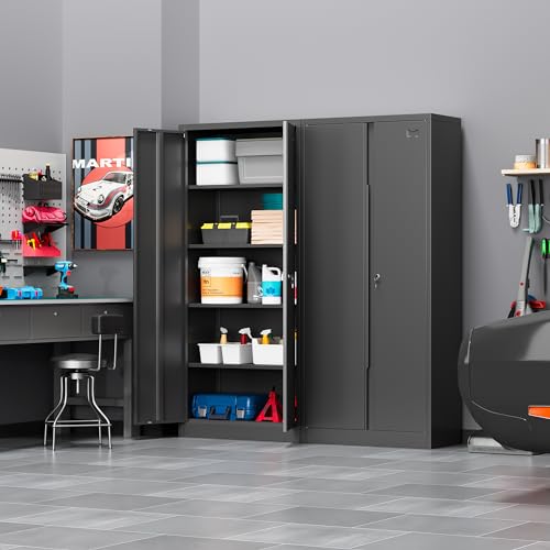Black 71 inch Metal Storage Cabinet with 2 Doors and 4 Adjustable Shelves L480