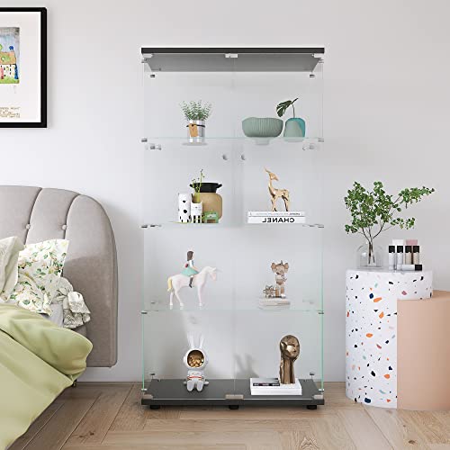 White Glass Display Cabinet with 4 Shelves and Lock, 16.7" W x 14.3" D x 64.7" H V754