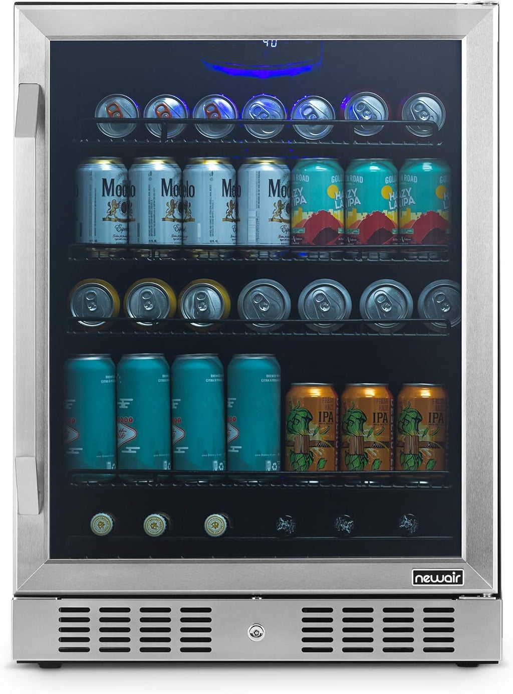 24 Beverage Refrigerator Cooler - 177 Can Capacity - Black Stainless Steel with Glass Door T623544
