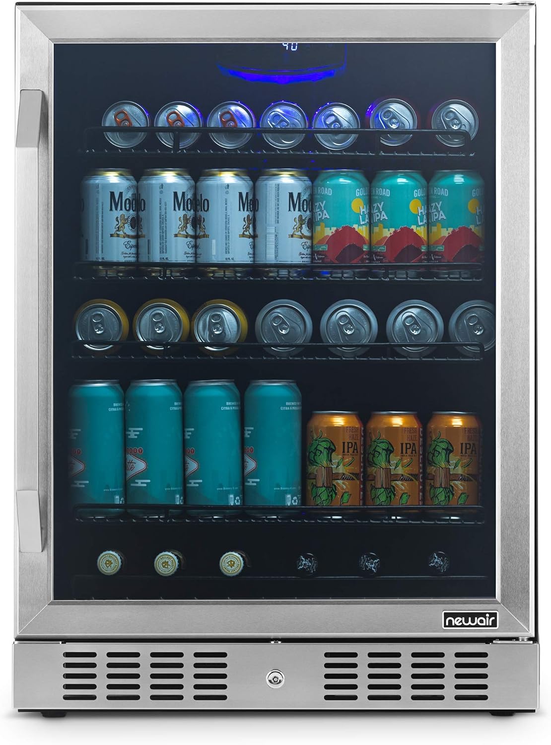 24 Beverage Refrigerator Cooler - 177 Can Capacity - Black Stainless Steel with Glass Door T623544
