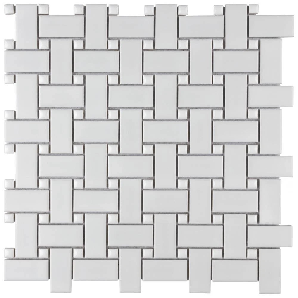 Matte White with Glossy White Dot 11-3/4 in. x 11-3/4 in. Porcelain Mosaic Tile Y4229