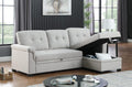 L-Shaped Linen Tufted Reversible Sleeper Sectional Sofa with Pull Out Sleep Couch Bed, Light Gray I3548
