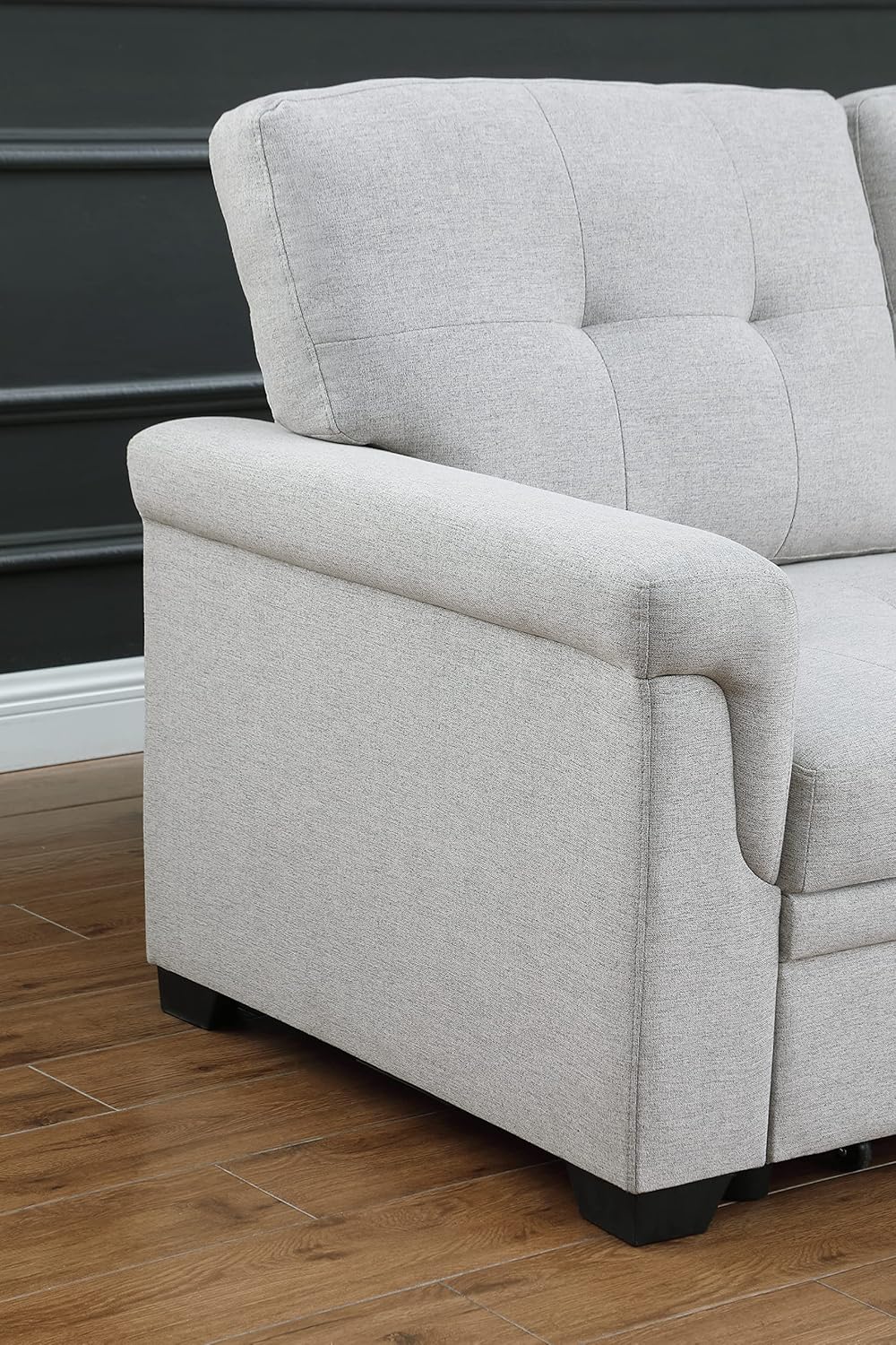 L-Shaped Linen Tufted Reversible Sleeper Sectional Sofa with Pull Out Sleep Couch Bed, Light Gray I3548