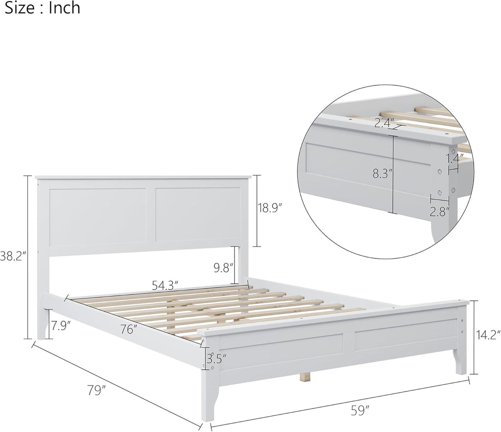 White Full Size Wooden Platform Bed with Headboard G620841