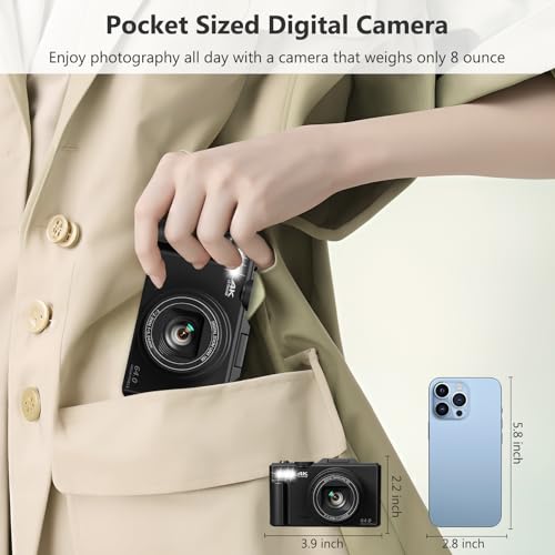 64MP Digital Camera with 3" 180° Flip Screen, 18X Digital Zoom, 32GB Micro SD Card (Black) R7406