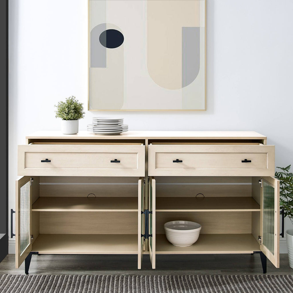 58-Inch 2-Drawer Fluted Glass Door Sideboard A415685