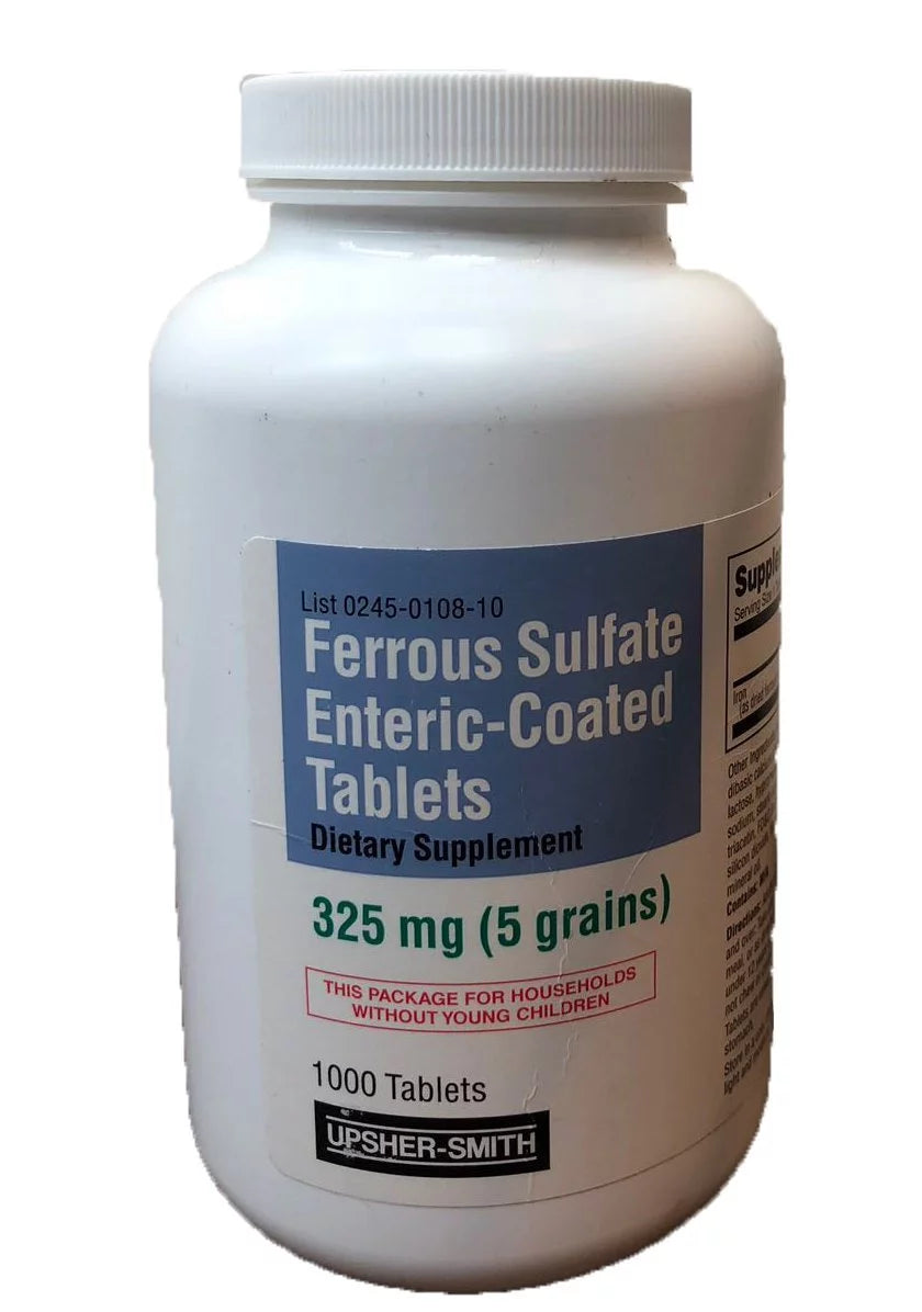 325 mg Ferrous Sulfate Enteric-Coated Dietary Supplement, 1000 Count R86112