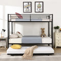 Black Twin Over Twin Metal Bunk Bed with Trundle R264293