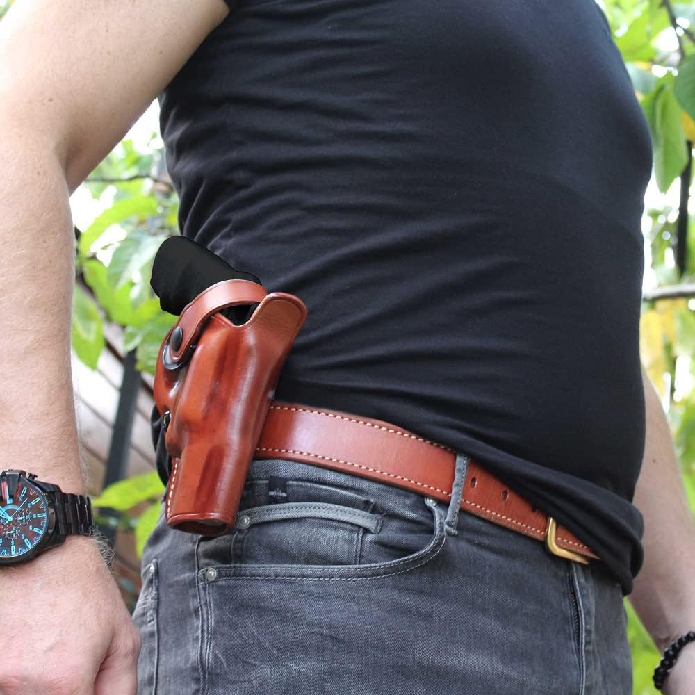 Brown Leather OWB Revolver Holster with Retention Strap for 2.5'' Barrel V5212