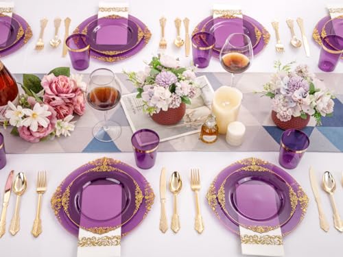 350PCS Clear Gold Plastic Plates Dinnerware Sets L5189