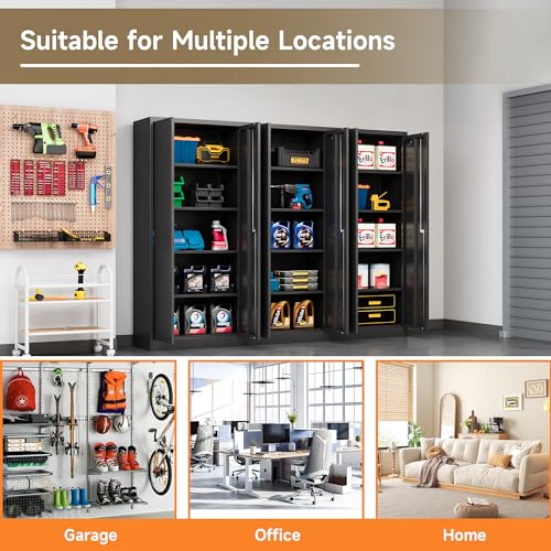 Black 71 inch Metal Storage Cabinet with 2 Doors and 4 Adjustable Shelves L480