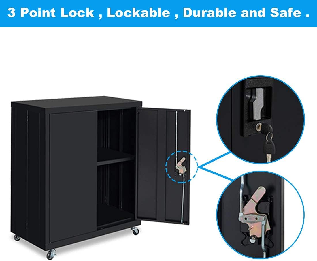 Metal Storage Cabinet with Wheels, Lock and Adjustable Shelf I796661