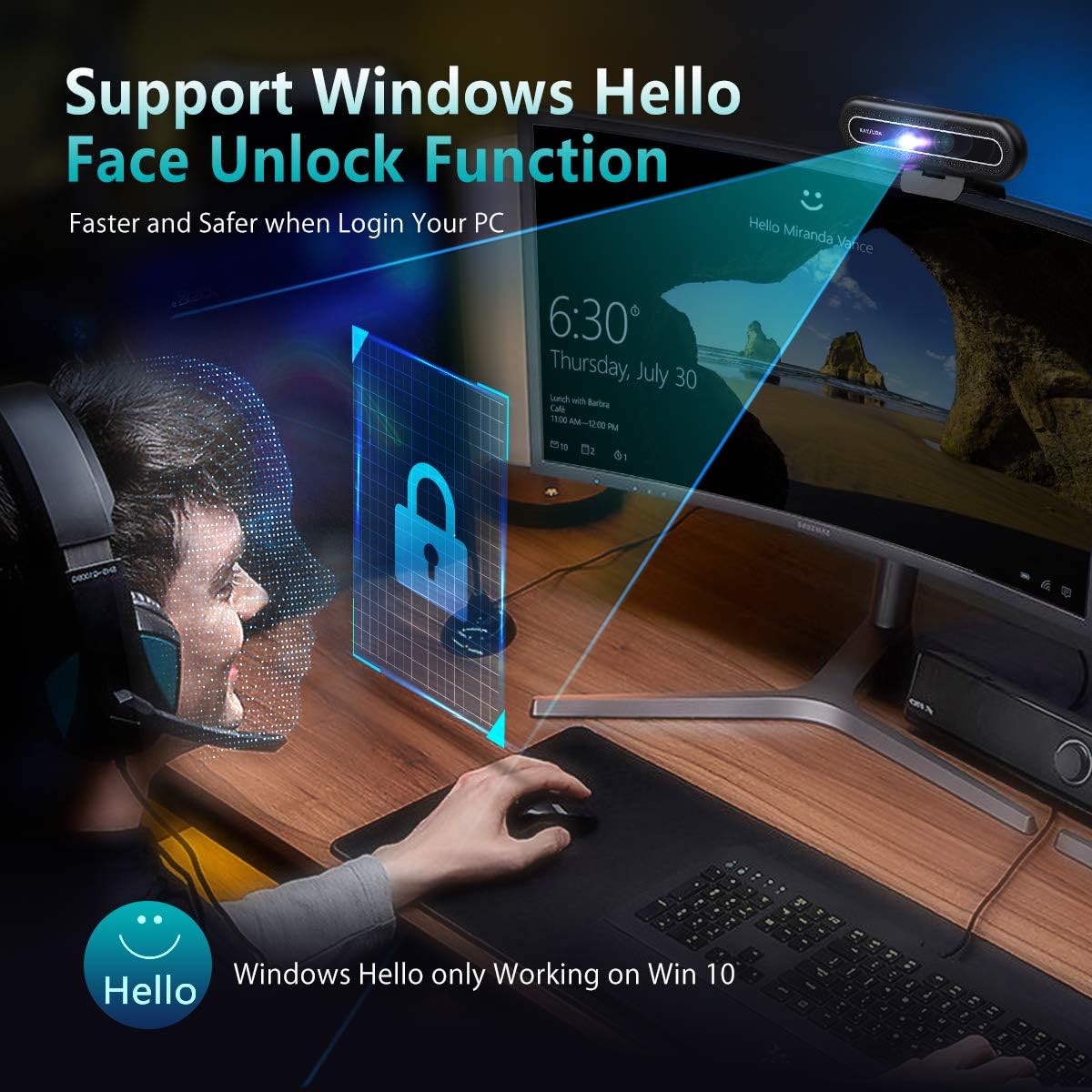Face Recognition USB IR Camera 1080P with Dual Microphone Pack of 2 G7577