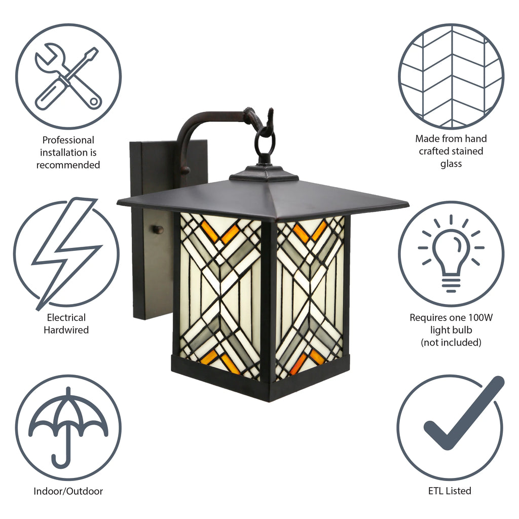 Bronze Outdoor Mission Stained Glass Wall Sconce R1077