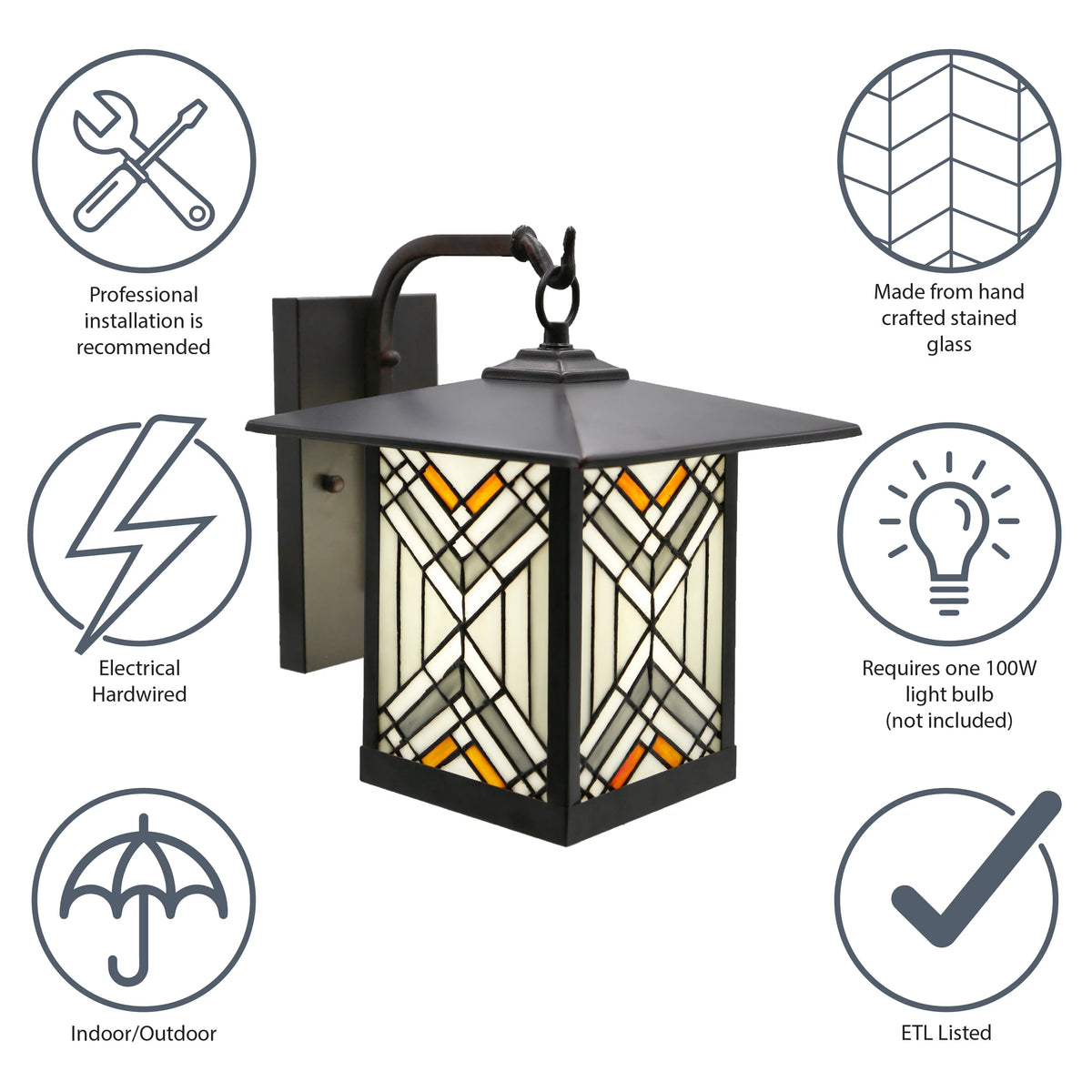 Bronze Outdoor Mission Stained Glass Wall Sconce R1077