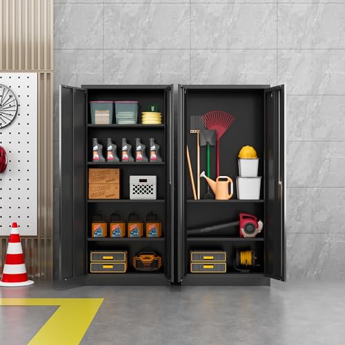 Black 71 inch Metal Storage Cabinet with 2 Doors and 4 Adjustable Shelves L480