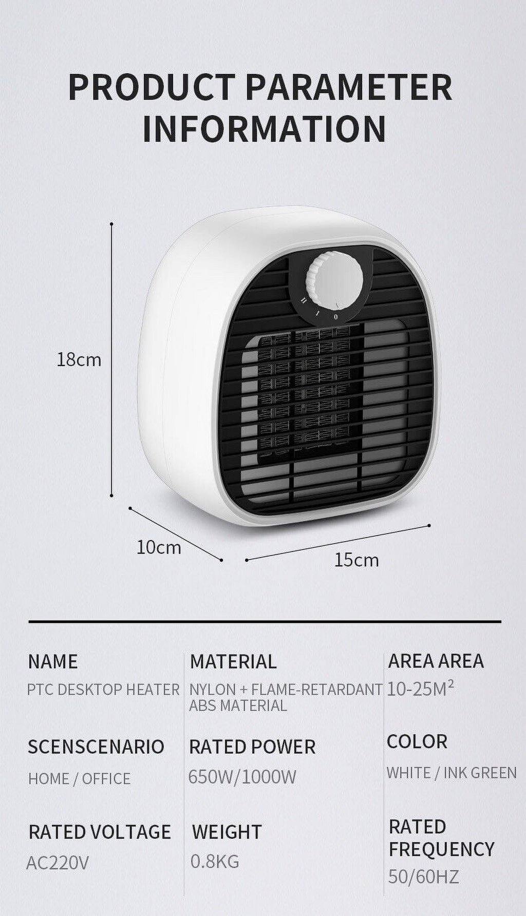White Ceramic Electric Heater 1000W PTC G4502
