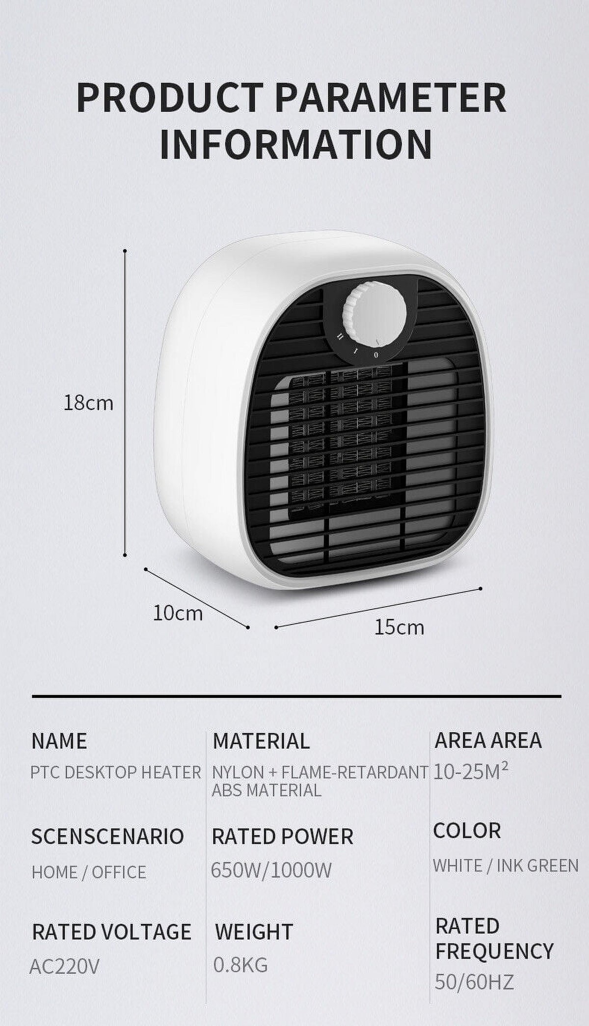 White Ceramic Electric Heater 1000W PTC G4502