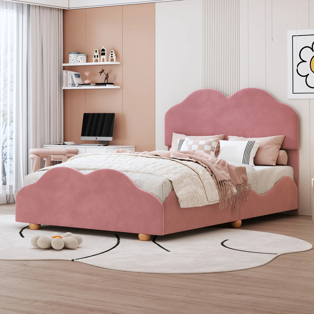 Dark Pink Upholstered Full Size Platform Bed Frame with Headboard G59810