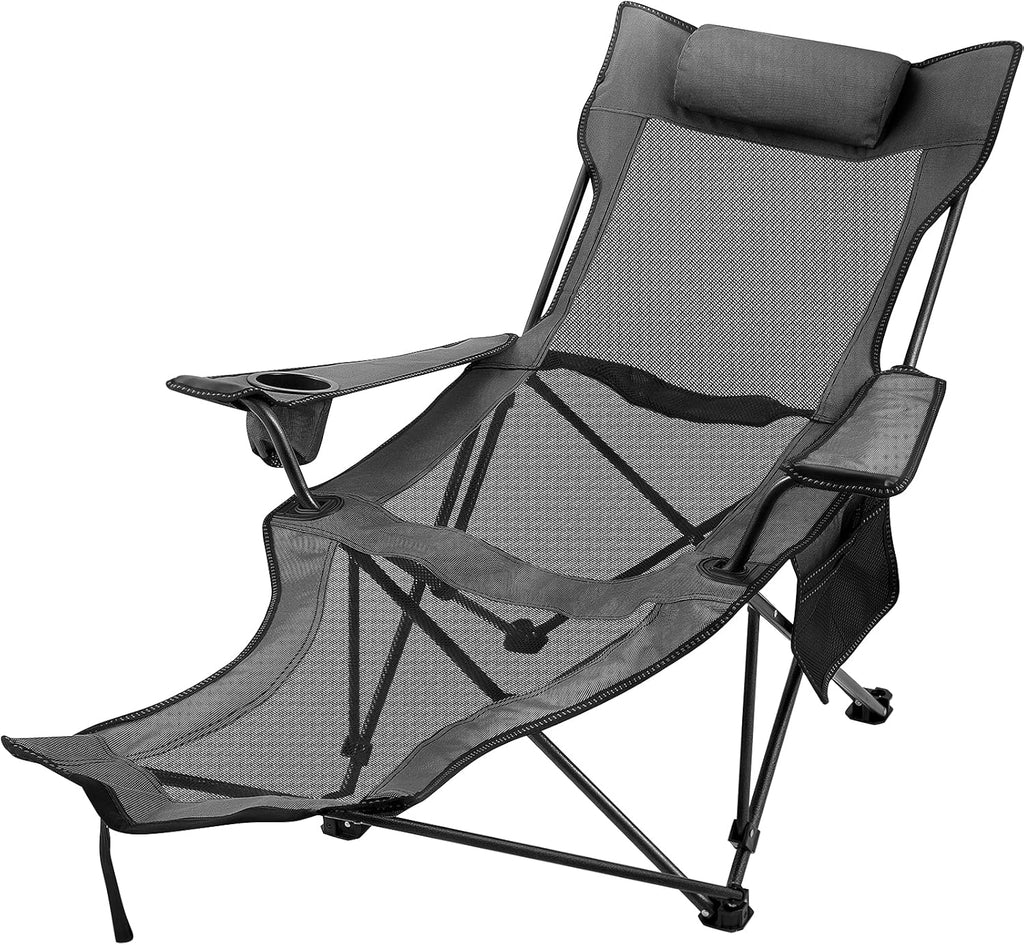 Green Folding Camp Chair with Footrest and Cup Holder I8242