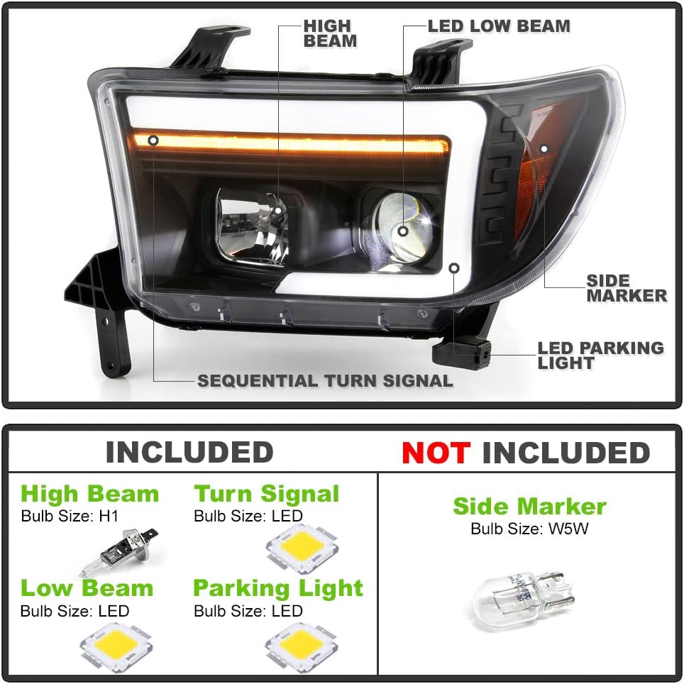 Black LED Projector Headlights W979