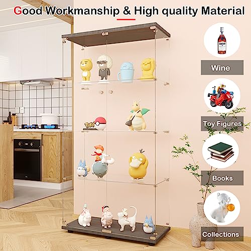 White Glass Display Cabinet with 4 Shelves and Lock, 16.7" W x 14.3" D x 64.7" H V754
