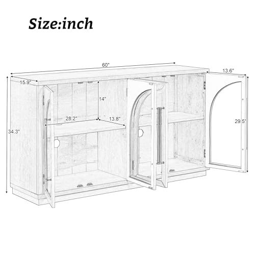 Navy Blue 60-Inch Glass Doors Sideboard with Adjustable Shelves P558