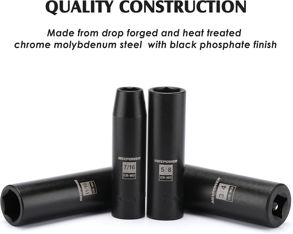 13 Pieces 1/2-Inch Drive Deep Impact Socket Set, Cr-Mo Steel, SAE N7118