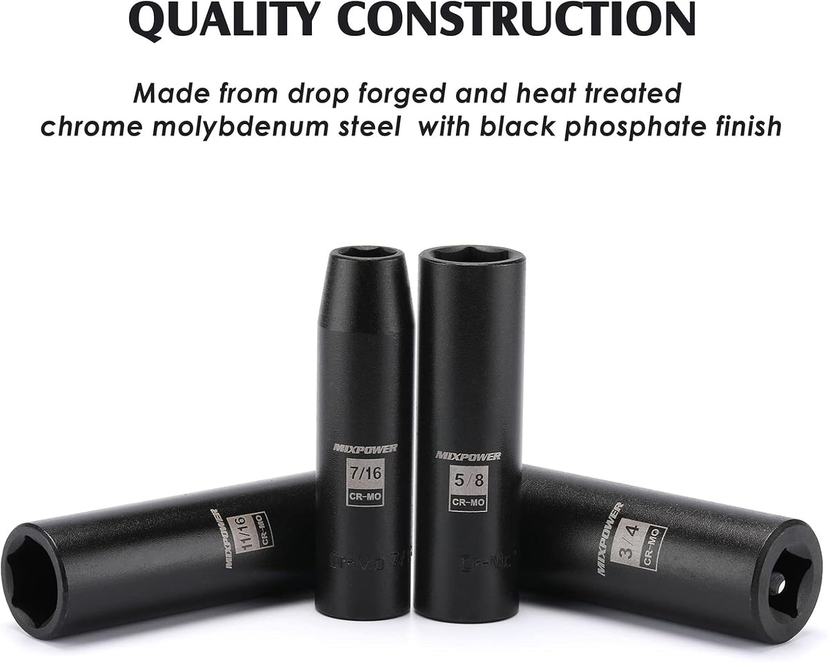 13 Pieces 1/2-Inch Drive Deep Impact Socket Set, Cr-Mo Steel, SAE N7118