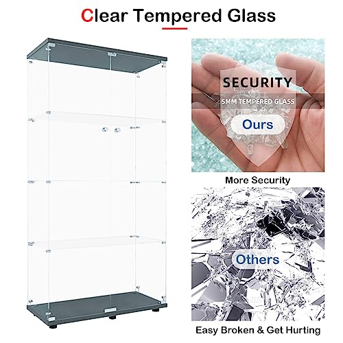 White Glass Display Cabinet with 4 Shelves and Lock, 16.7" W x 14.3" D x 64.7" H V754