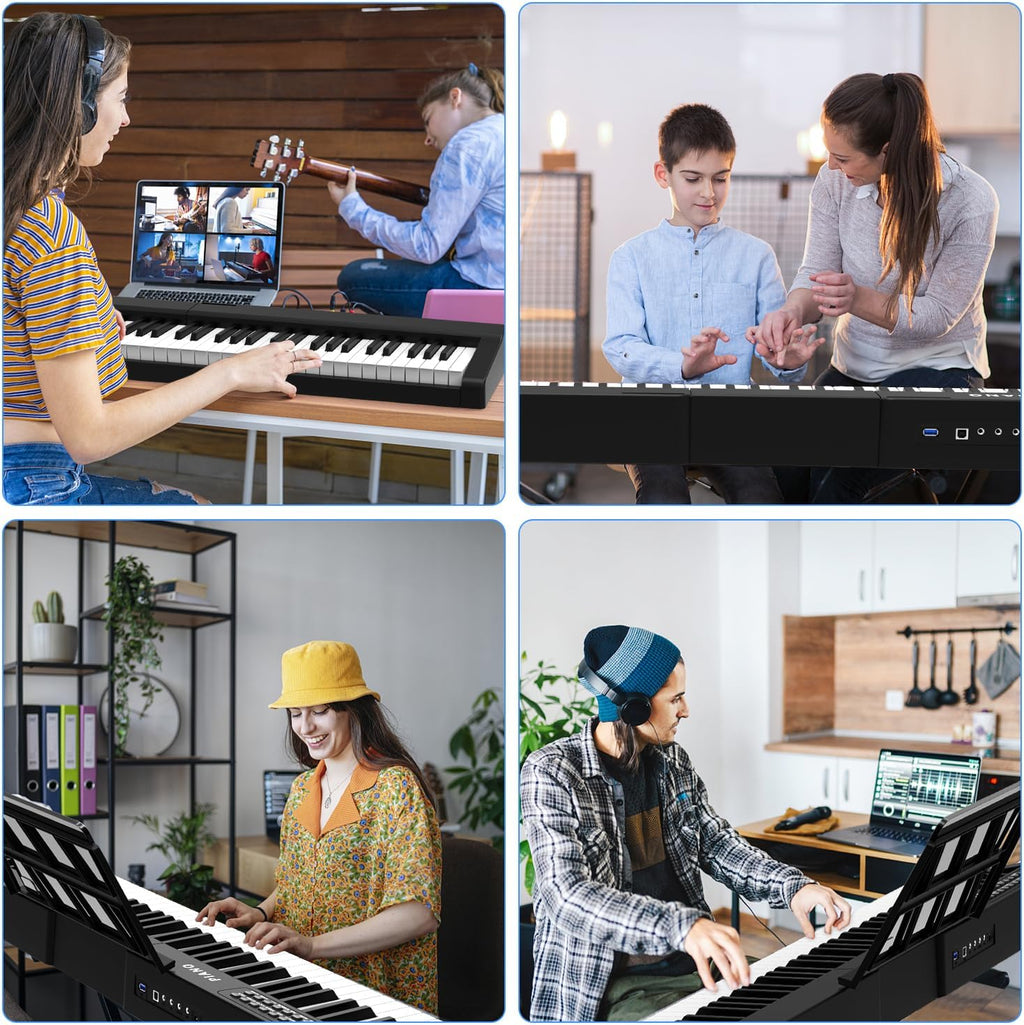 88 Key Semi Weighted Digital Piano Keyboard Set with Stand, Built-In Speakers, Sustain Pedal, Bluetooth, MIDI, USB, MP3 X379