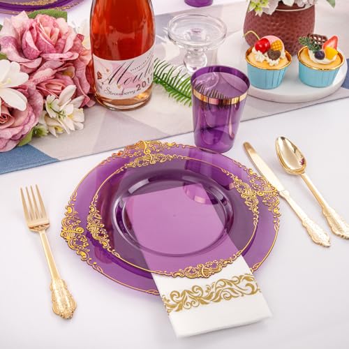 350PCS Clear Gold Plastic Plates Dinnerware Sets L5189