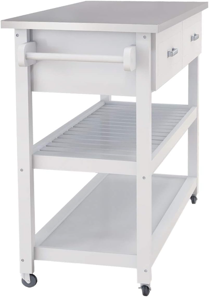 White Kitchen Cart with Stainless Steel Top I48896