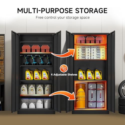 Black 71 inch Metal Storage Cabinet with 2 Doors and 4 Adjustable Shelves L480