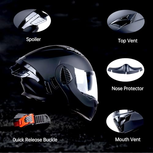 Matt Black Medium Full Face Modular Motorcycle Helmet E2019