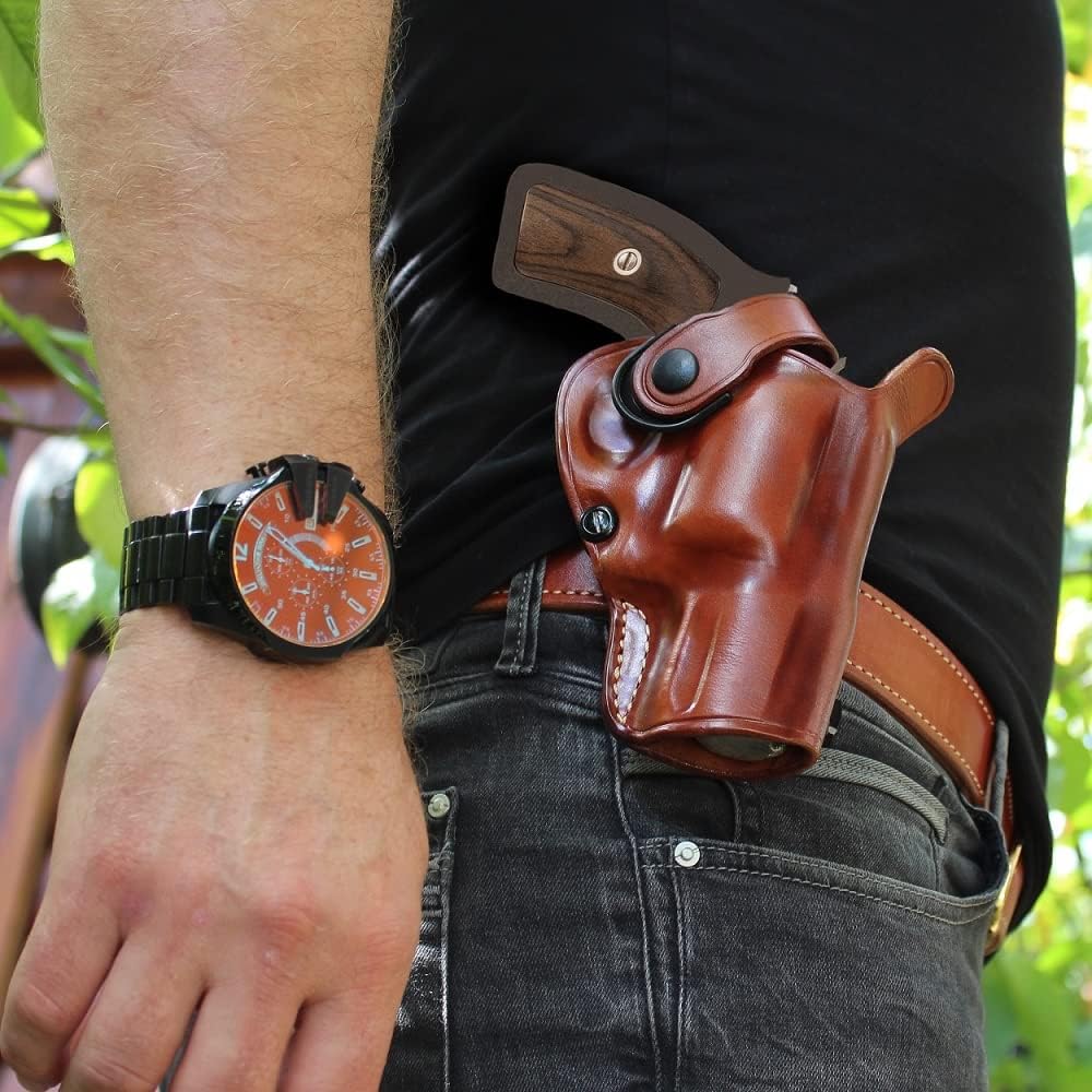 Brown Leather OWB Revolver Holster with Retention Strap for 2.5'' Barrel V5212