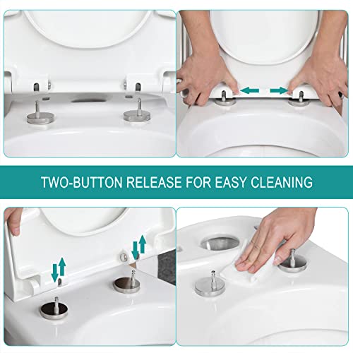 White Square Soft Close Toilet Seat with Quick Release Hinges E314109